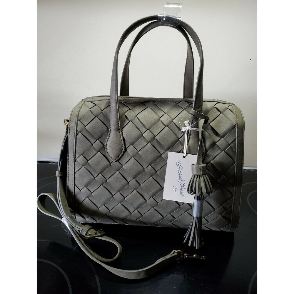 Universal Thread Womens Satchel Handbag Olive Basket Woven Tassel Zipper New